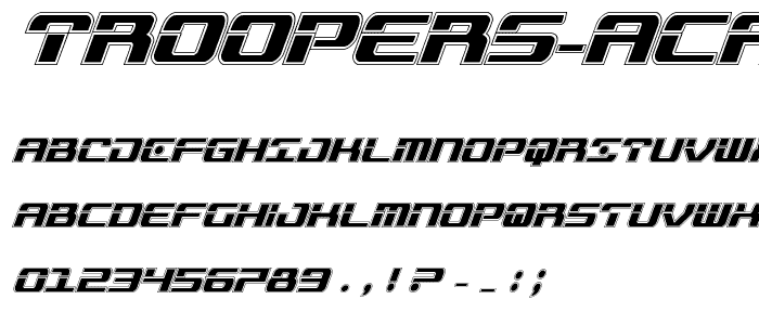 Troopers Academy Condensed Italic font