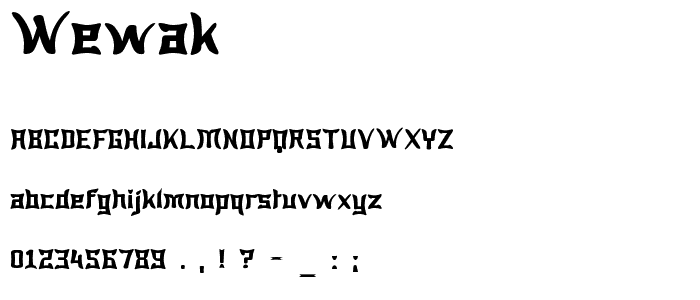 Eine Vorschau der Schriftart Wewak mit Groß-, Klein- und Zahlzeichen