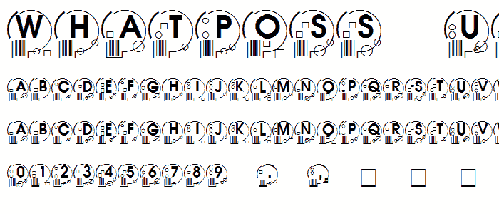 A preview of the WhatPoss Use font, showing uppercase, lowercase, and numeric characters
