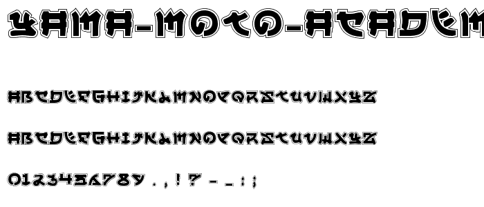 Aperçu de la police Yama Moto Academy avec majuscules, minuscules et chiffres