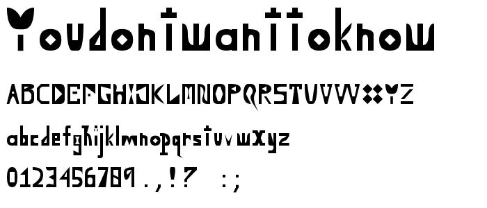 A preview of the You Don t Want to Know font, showing uppercase, lowercase, and numeric characters