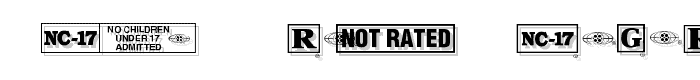 Eine Vorschau der Schriftart MovieRatingsAndFormats